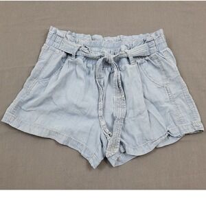 Jolt Womens Linen Blend Paperbag Waist Shorts Light Blue Size L